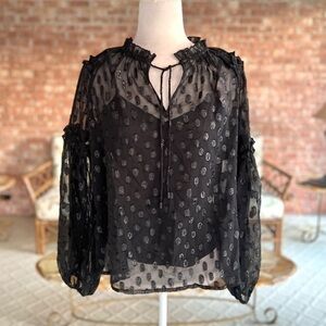 Calligraphie Anthropologie Top Black Shimmer Appliqué Balloon Sleeve NWT M Glam